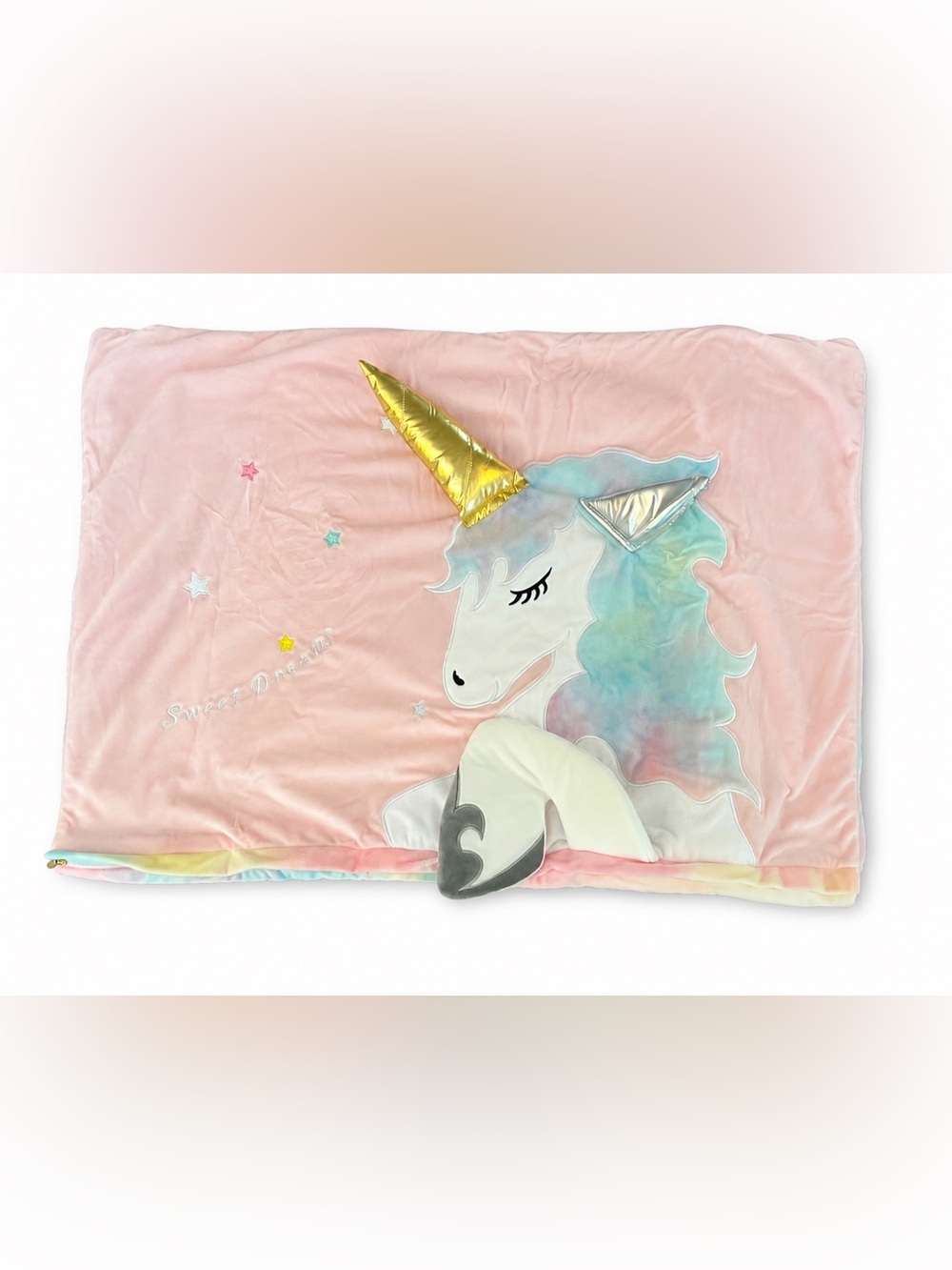 Girls Unicorn Pillow Bed Nap Mat Pastel Rainbow Sleepover Mat
